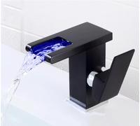 LED Waterfall Faucet - Deck Mounted Basin Mixer Hydropower Solid Brass Tap for Bathroom Sink - Modern Design Eco-Friendly Easy Installation