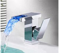 LED Waterfall Faucet - Modern Deck Mounted Bathroom Sink Mixer Tap - Solid Brass Hydropower Basin Faucet with Eco-Friendly Water-Saving Technology for Stylish Home Decor