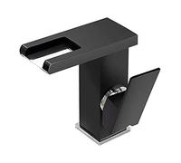 LED Waterfall Sink Faucet, Single Handle Hole Bathroom Basin, Brass Cold and Hot Water Mixer Tap, Three-Color Intelligent Temperature Change,White(Nero)