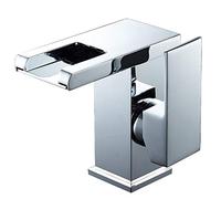 LED Waterfall Sink Faucet, Single Handle Hole Bathroom Basin, Brass Cold and Hot Water Mixer Tap, Three-Color Intelligent Temperature Change,White(Blanc)