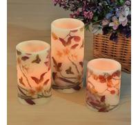 LED Wax Candle Botanical Design - Set of 3 - Battery Powered