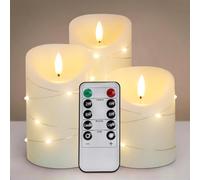 LED Wax Flameless Candles Coiled Strip Light Flicker Flame Candle Pillars USB Rechargeable Set of 3 Remote Control WAX05