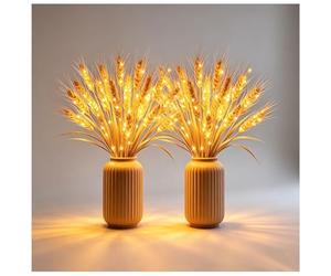 LED Wheat Sheaf Lamp, USB Powered Golden Wheat Ear Table Lamp with Vase Base, Dimmable Warm Light Rustic Home Decor Night Light for Bedroom Living Room, Farmhouse Harvest Decorative Lamp Gift(2pcs)