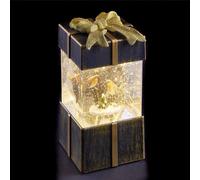 LED White Animated Bronze Gift Box With Robins Ornament 17cm