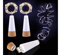 LED Wine Bottle Lights, USB Rechargeable No Battery Required, 6.5ft (2M) Copper Wire 20 LED, Cork Light for Christmas, Outdoor BBQ Party Wedding Holiday Decoration (Cold White, 3 Pack)