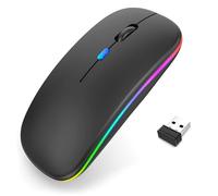 LED Wireless Mouse, Rechargeable Bluetooth Mouse, Slim Portable Computer Mice with USB Receiver, BT5.4 and 2.4G Dual Mode Connection, Quiet Silent for Laptop/Notebook/pc/iPad/Chromebook (Black)