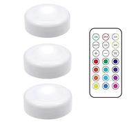 LED Wireless Puck Lights with Remote Control and Timer, Push Lights 3 AAA Battery Operated, Colour Changing Push Lights, Stick on Anywhere for Home Kitchen Closets