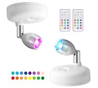LED Wireless Spotlight with Remote Control, RGB Battery Spot Lights Indoor Art Lights for Paintings Color Changing Mini Picture Light Dimmer Timer Wall Light for Hallway Cupboards,Bedroom(2)