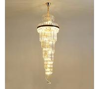 LED with Long Crystal Light Fixture Luxury Villa Duplex Middle Floor Living Room Stair Spin Lighting, Chandelier Crystal,Hanging Light(Black,Warm WHITE-D100CM)
