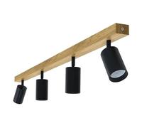 LED Wood Spotlights Ceiling Lights - Handcrafted Oak Wood Modern Ceiling Light Fixture - Spot Lights for Kitchen, Bedroom, Living Room and Bathroom - 4 x GU10 Socket (Bulb not Included) - Length 90cm