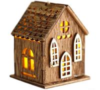 LED Wooden House Ornament 6cm Rustic Christmas Tree Decor(B)