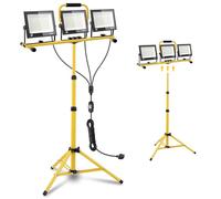 LED Work Light 300W with Tripod, Triple Heads LED Floodlight 30000LM 6500K, IP66 Waterproof Work Lights with Telescopic Tripod, Plug 3 m Cable, 360° Rotation for Workshop, Construction Site, Garage
