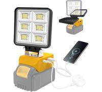 LED Work Light Compatible with Dewalt 18v Battery, NATPOW Flood Light LED Outdoor Portable Lights with 2 Mode, USB & Type-C, Cordless 5200LM Job Site Lighing for Camping Car Garage (No Battery)