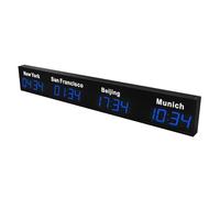 LED World Time Clock, 3/4/5 Cities world clock multiple time zones - Digital Multiple Time Zones Clock - 12/24 Hours,Red,3City for Multinational Enterprises Hotels(Blue,3City)