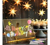 LED Writing Message Board with 7 Colors Pens, 30x20cm LED Note Board Drawing Board with Adjustable Stand Dry Erase Message Board Creative Erasable Message Board for Christmas New Years Home Office