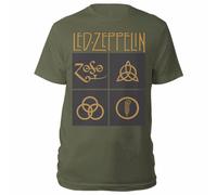 Led Zeppelin Men's Gold Symbols in Black Square T-Shirt in Green | Size: Small Led Zeppelin Green S