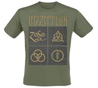 Led Zeppelin Men's Ledzeppelin_Gold Symbols Square Green_ts: M T-Shirt, Black (Black Black), Medium