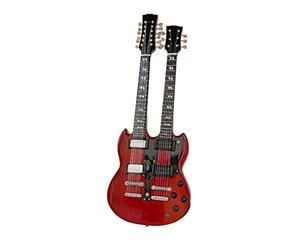 Led Zeppelin Miniature Guitar Replica - 25 cm Jimmy Page Double Neck Replica Model, Collectibles, Rock Music Gifts for Men - Solid Mahogany