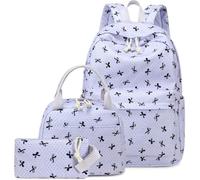LEDAOU Backpack for Girls School Bag Kids Bookbag Teen Backpack Set Daypack with Lunch Bag and Pencil Case, Purple-bow Tie