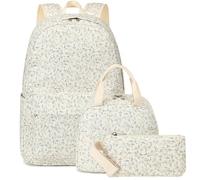 LEDAOU Backpack for Girls School Bag Kids Bookbag Teen Backpack Set Daypack with Lunch Bag and Pencil Case, Beige-flower