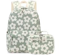 LEDAOU Children's School Backpack School Bag Boys Girls Teenager Backpack School with Lunch Bag Preschool Primary School, Large Flower 157 Grey Green, M