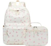 LEDAOU Girls Boys Backpack with Lunch Box Set, 16" Kids School Backpack for Preschool Kindergarten Elementary, Beige Bow, M, Backpack With Lunch Bag