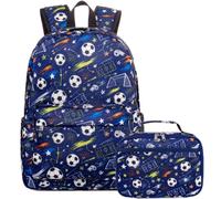 LEDAOU Girls Boys Backpack with Lunch Box Set, 16" Kids School Backpack for Preschool Kindergarten Elementary, Blue Football, M, Backpack With Lunch Bag