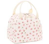 LEDAOU Insulated Lunch Box Women Reusable Lunch Bag Cord Lunch Tote Handbags Leakproof Thermal Cooler Lunch Case Large Capacity (White/Pink Strawberries)