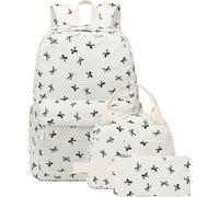 LEDAOU Kids Backpack for Girls Backpacks with Lunch Box, Lightweight Bookbag Set Elementary Middle School Back pack for 8-14, Beige Bow, L, School