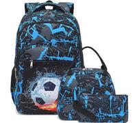 LEDAOU School Backpack Boys Teenagers Children Juvenile Girls Daypack Girls Leisure Backpack, Football - graffiti blue black