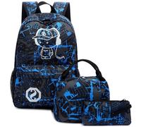 LEDAOU School Backpack Boys Teenagers Children Juvenile Girls Daypack Girls Leisure Backpack, Graffiti Blue Prince, L, School backpack