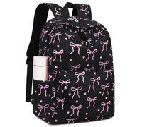 LEDAOU School Backpack For Girls, 15.6 Inch Laptop Backpack, Girls Bookbag Casual Daypack For Middle High School And College, Black Bow Tie, Large