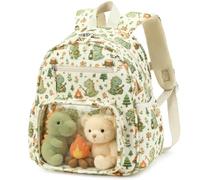 LEDAOU Toddler Backpack for Girls Boys 2-4, Cute 12" Preschool Kindergarten Kids Backpack Small Diaper Bag with Clear Pocket, Clear Front Pocket-camping Dinosaurs, Toddler-12"h(not Fit Folder