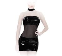 Ledapol - Elegant Off-Shoulder Lacquer Mini Dress with Collar Black