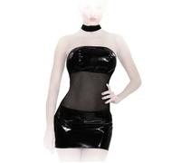 Ledapol - Elegant Off-Shoulder Lacquer Mini Dress with Collar Black