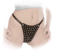 Ledapol Real Leather Slip/String With Shiny Studs High-Waist Panty