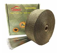LEDAUT 2" x 50' Titanium Exhaust Heat Wrap Roll for Motorcycle Fiberglass Heat Shield Tape with Stainless Ties