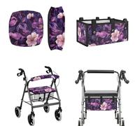 LedBack Purple Floral Cushion Walkers Accessories Sets Walker Seat Backrest Covers Rollator Walker Replacement Storage Bag for Rollator Seat & Roller Bar Covers