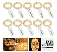 LEDBOKLI 10 Pack Fairy Lights Battery Operated String Lights, IP65 Waterproof Warm White Fairy Lights 1.2M 24 LEDs Copper Wire Lights LED Decorative Lights for Wedding, Party, Home, Bottles, Christmas