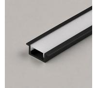 LEDBRITE 2507B Recessed Aluminium LED Profile 2m, 25 x 7mm Black LED Strip Channel with Opal Flat Diffuser & End Caps (3)