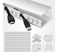 LEDBRITE 3.5m White Cable Trunking Kit, 9-Piece Open-Slot Cable Raceway with Cover, Desk Cable Tidy Wire Concealer & Cord Organiser for TVs, Computers, Offices & Home Entertainment