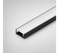 LEDBRITE ALP1606B Surface Mounted Aluminium LED Profile 2m, 16 x 6mm Black LED Strip Channel with Opal Flat Diffuser & End Caps - Pack of 2 = 4m Total