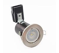 LEDBRITE Pack of 10 x Fire Rated 6.5 Watt Dimmable Pressed LED Downlight in Brushed Satin Chrome in Cool White 6500k