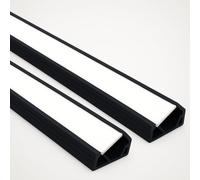 LEDBRITE Wardrobe Aluminium Profile 2M / 6.6FT LED Surface Indirect Cupboard Channel ALP1510 LED Ray Profile with Adhesive Tape Backing, Channels and Diffuser with End Caps (2, Black) (Pack of 2)