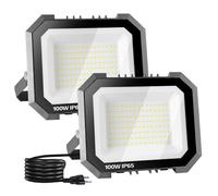Leddictive 2 Pack LED Flood Lights Outdoor, 100W 10000LM Super Bright Floodlight Outside Work Light with 5.9FT Plug, IP65 Waterproof 6000K Outdoor LED Flood Light for Garage, Yard, Lawn, Garden