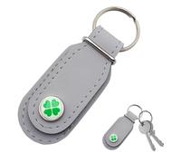 Leddy Living Exclusive Unisex Lucky Charm Keyring in Genuine Italian Leather with Four Leaf Clover - Superior Quality Craft for Car Keys and Home - 100% Genuine Leather, Uniqueness Guaranteed, grey,