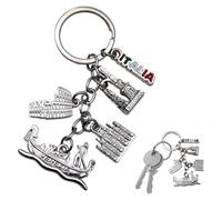 Leddy Living Italy Metal Keyring - Souvenir with Iconic Italian Cities Bologna Rome Milan Venice and Italian Tricolour Lettering, Gift Idea for Lovers Travel and Culture
