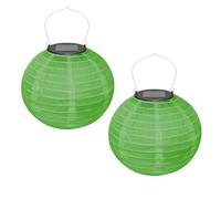 Ledeak 2 Pcs Solar Lantern, Round Ceiling Polyester Light Shade Lantern with Solar Rechargeable LED Lights, 20 cm Chinese Oriental Style Lamp Shade Lantern for Outdoor Garden Festival Decor (Green)