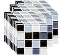 Ledeak 30Pcs Stick on Mosaic Tiles Stickers, 10x10cm Black and White Peel and Stick Self Adhesive Wall Tiles Transfers Stickers, Waterproof Backsplash Tile Stickers for Kitchen Bathroom Decor