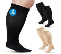 Ledeak Diabetic Socks 2 Pairs Extra Wide Bariatric Socks Non-Binding Neuropathy Socks Circulatory Socks for Men Women Edema Swollen Feet Legs (Black+Skin, 4XL)